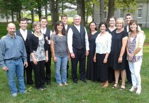 Alumni of Jay Hartzler's first choir with  the children who sang in his last choir, 2016