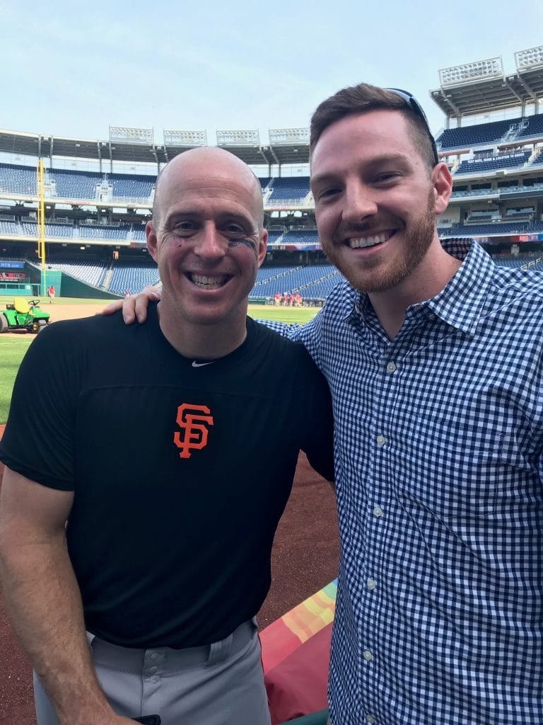 Baseball and business E-term, Erik Kratz, catcher for the San Francisco Giants and EMS dad, and Justin King, high school principal