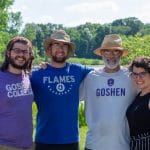 Stephen Lowe '16, Zach Bauman '19, Kendal Bauman (teacher and Discovery chaperone), Olivia Smucker '16 at Goshen College's Merry Lea Environmental Learning Center