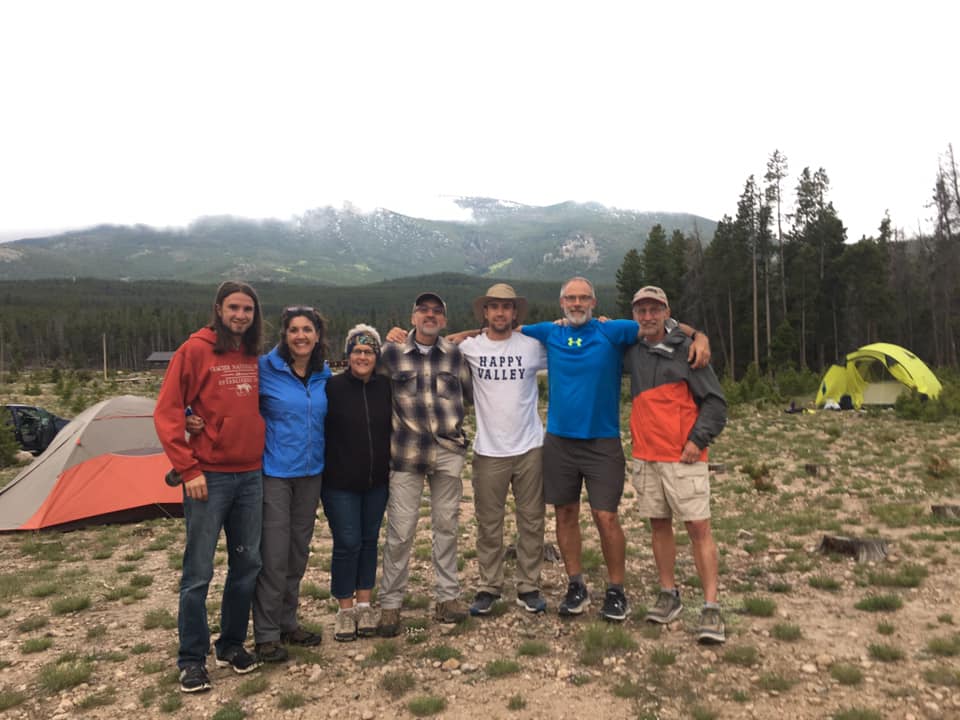 Marlin (far right) and Mary (third from left) Yoder visit with Discovery members who are part of Community Mennonite Church in Harrisonburg, Virginia, at Rocky Mountain National Park