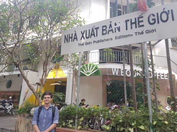 Caleb Schrock-Hurst at Nhà Xuất Bàn Thế Giới Publishing House in Hanoi, Vietnam.