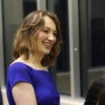 Katie Jeffries-Harris of VOCES8 after a concert. The group is always friendly and warm, taking time to interact with all students and guests.