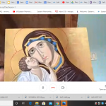 Fiona Mitchell  on Zoom with her Eastern Orthodox icon