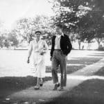 Ellen Slabaugh and Keith Helmuth on a noontime walk around the campus at EMHS, 1954
