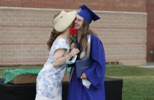 Christine Fairfield, greets her daughter Maggie, commencement 2021