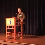 Scott Roser with Veterans for Peace, shares in chapel on International Peace Day