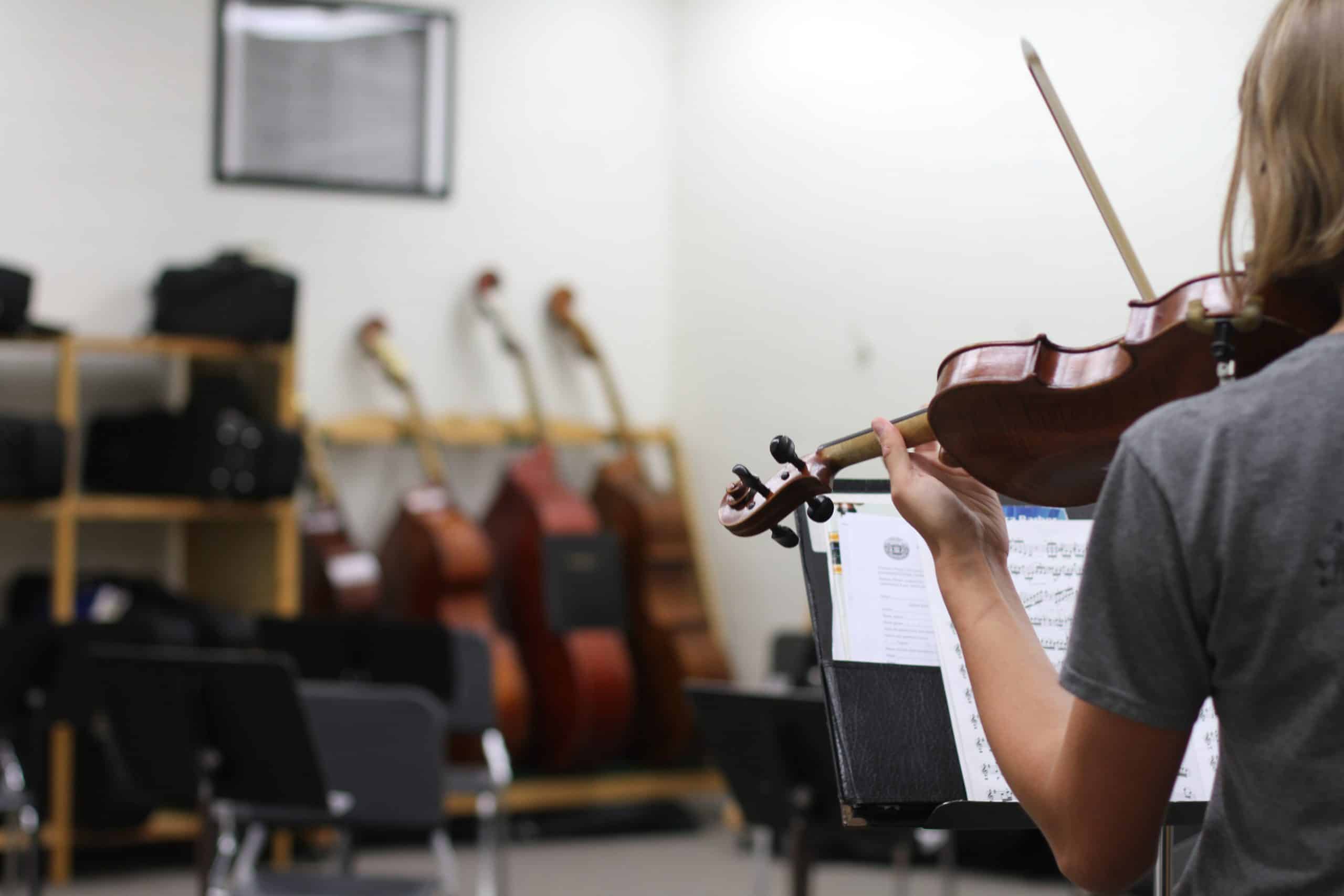 Miriam Rhodes '22, rehearses the auditioned solo piece she will play at the Shenandoah Valley Youth Orchestra fall concert.