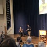 Caleb Schrock-Hurst '14, of Virginia Mennonite Conference, and Perry Blosser '14 led the song, "Guide My Feet" before Monday's presentation