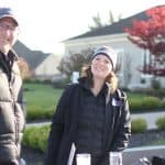 The day started out chilly! Jeff Shank, board chair and LD&B golfer, chats with Trisha Blosser, EMS development officer