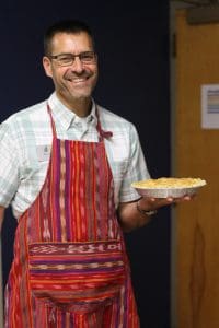 Paul Leaman, head of school,  made a peach pie during the first chapel, noting that we can support each other, in spite of our bruises (which we all have)