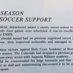 Ember yearbook write up about the first season of boys varsity soccer