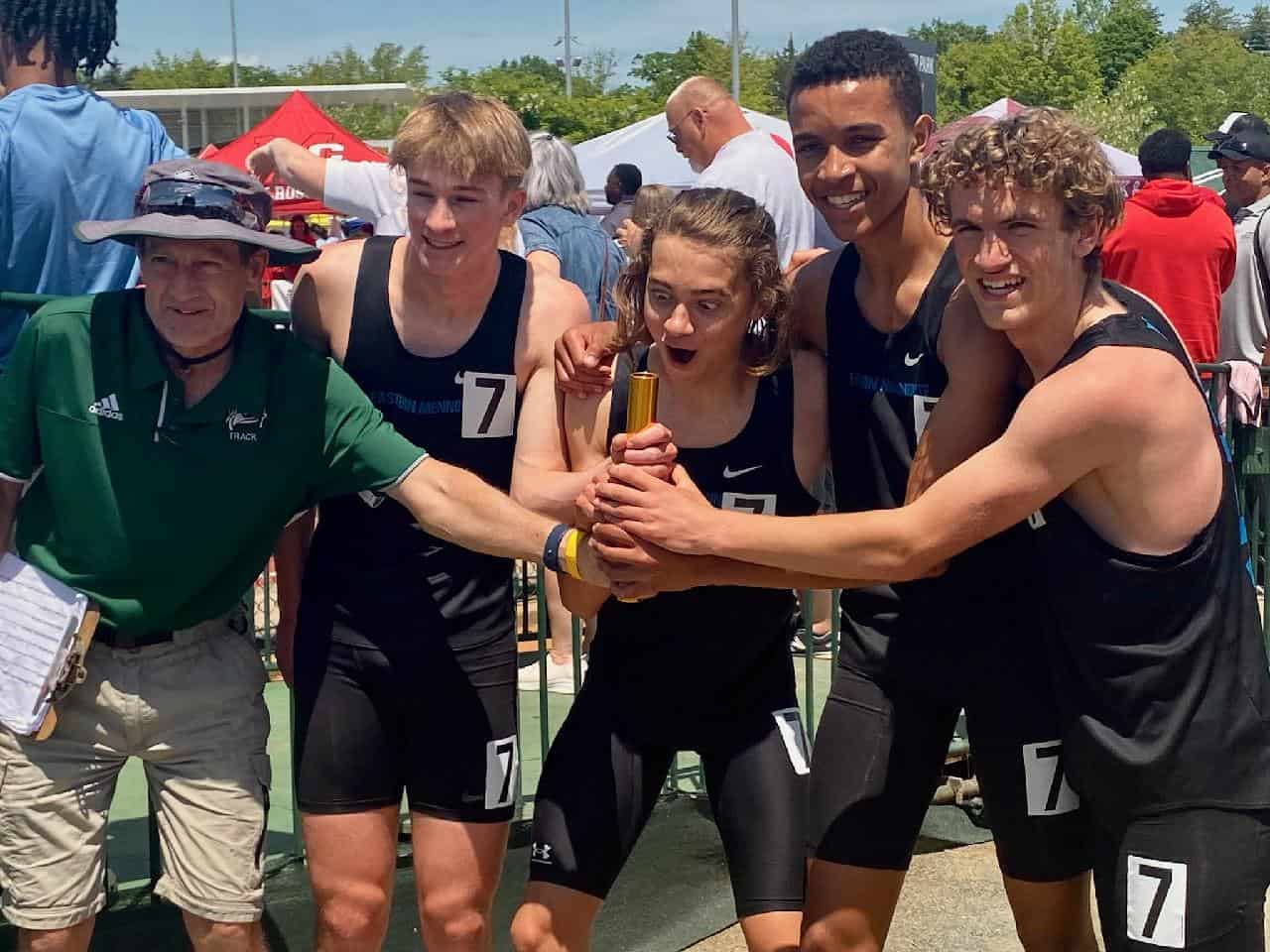 4X800 relay team 2023 with Darrell Zook '76 after breaking the school record.